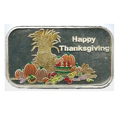 1oz Happy Thanksgiving Enameled Silver Bar - Click Image to Close